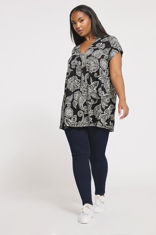 Evans YOURS Curve Black Paisley Pleat Front Top