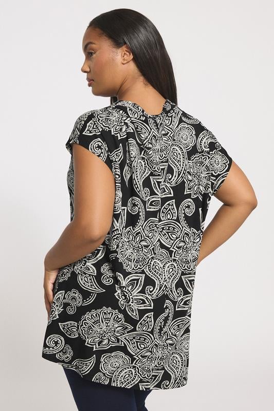 Evans YOURS Curve Black Paisley Pleat Front Top
