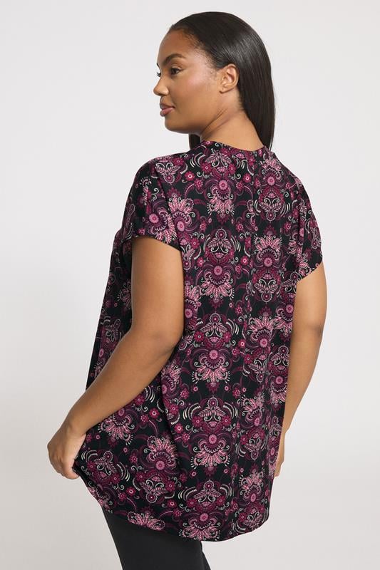 Evans YOURS Curve Black Paisley Print Pleated Top
