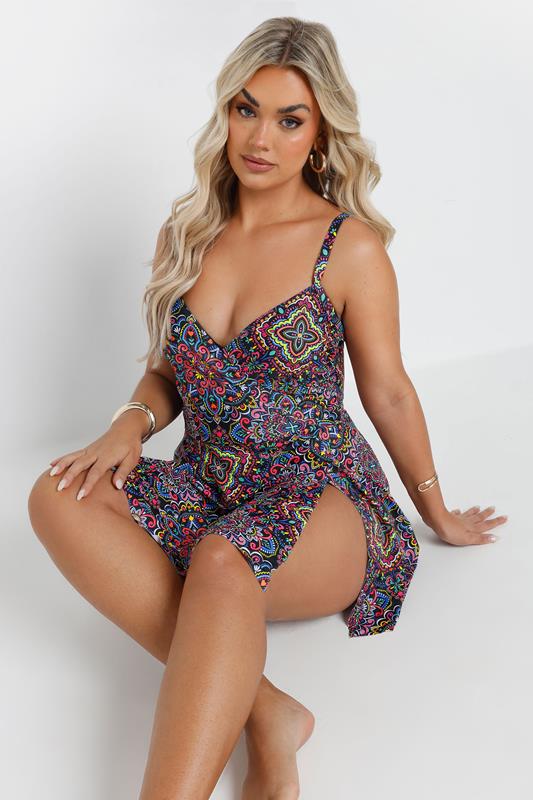 Evans YOURS Curve Black Paisley Print Swimdress