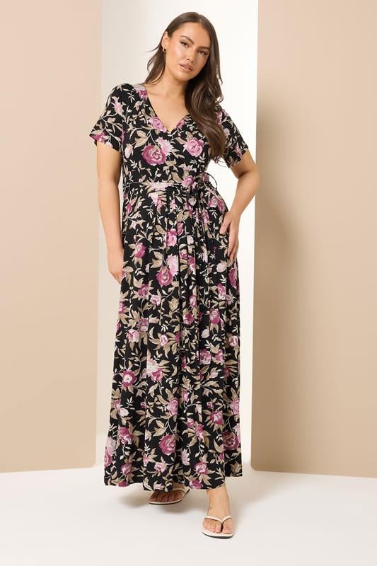 Evans YOURS Curve Black & Pink Floral Maxi Dress