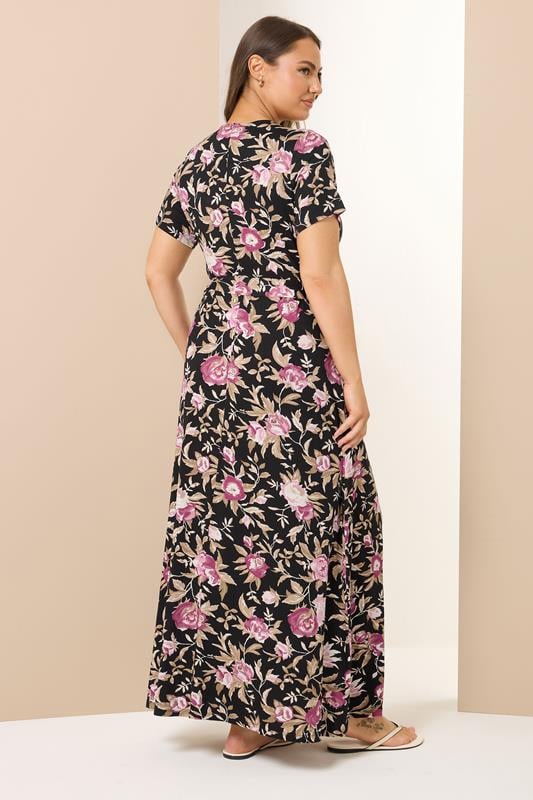 Evans YOURS Curve Black & Pink Floral Maxi Dress