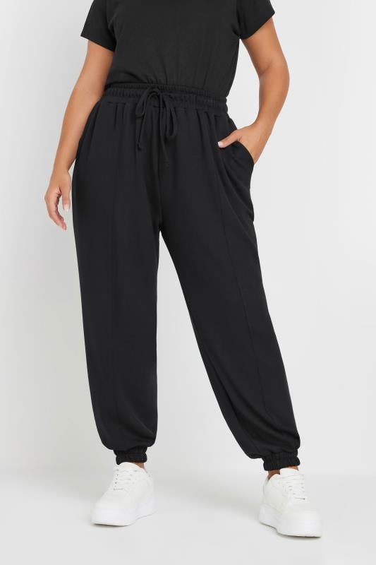 Evans YOURS Curve Black Pleat Front Cuffed Joggers