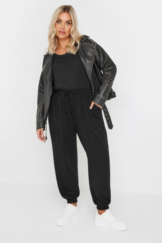 evans YOURS Curve Black Pleat Front Cuffed Joggers