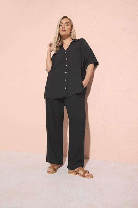 Evans YOURS Curve Black Pleat Front Linen Trousers