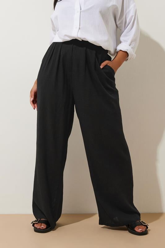 Evans YOURS Curve Black Pleat Front Linen Trousers