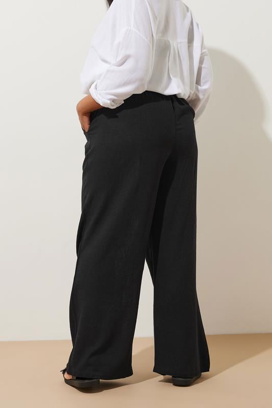Evans YOURS Curve Black Pleat Front Linen Trousers