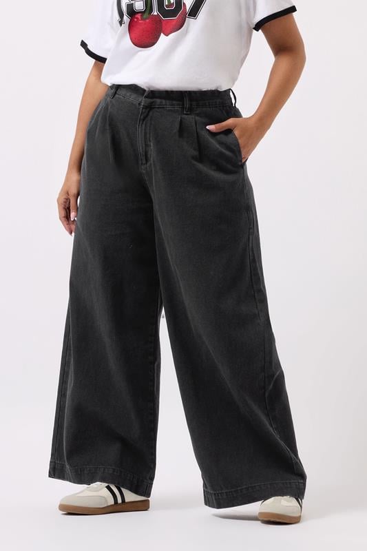 Evans YOURS Curve Black Pleated Wide Leg Jeans