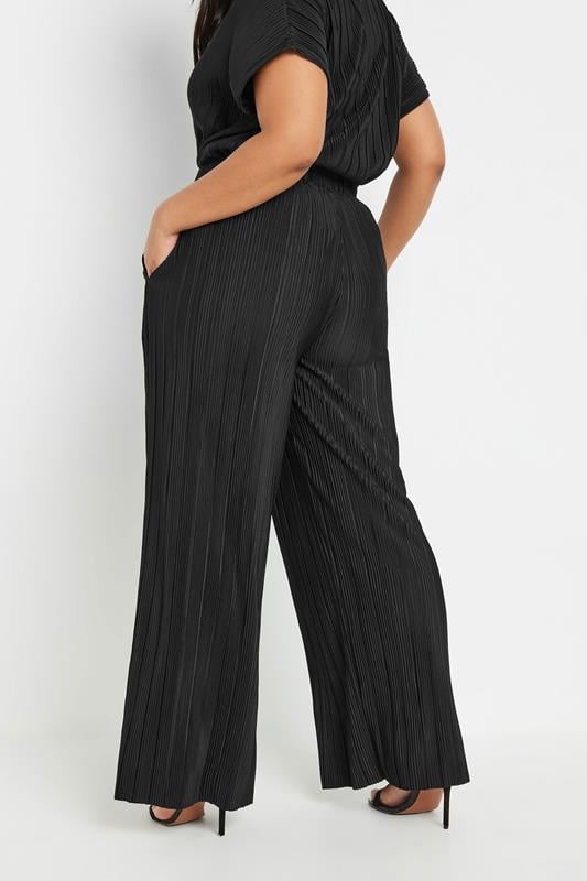 Evans YOURS Curve Black Plisse Wide Leg Trousers