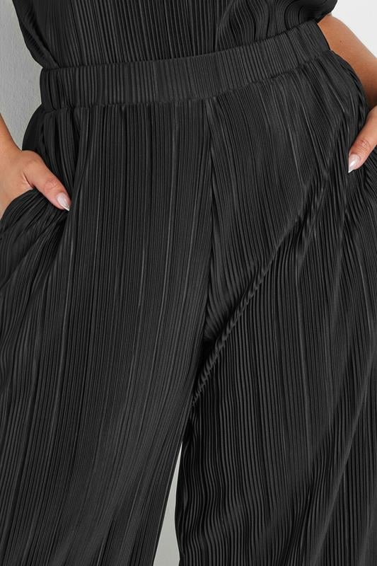 Evans YOURS Curve Black Plisse Wide Leg Trousers
