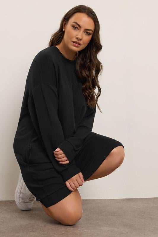 evans YOURS Curve Black Pocket Sweatshirt Dress