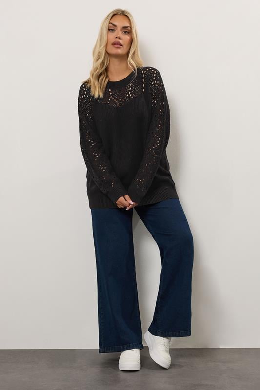 Evans YOURS Curve Black Pointelle Knitted Jumper