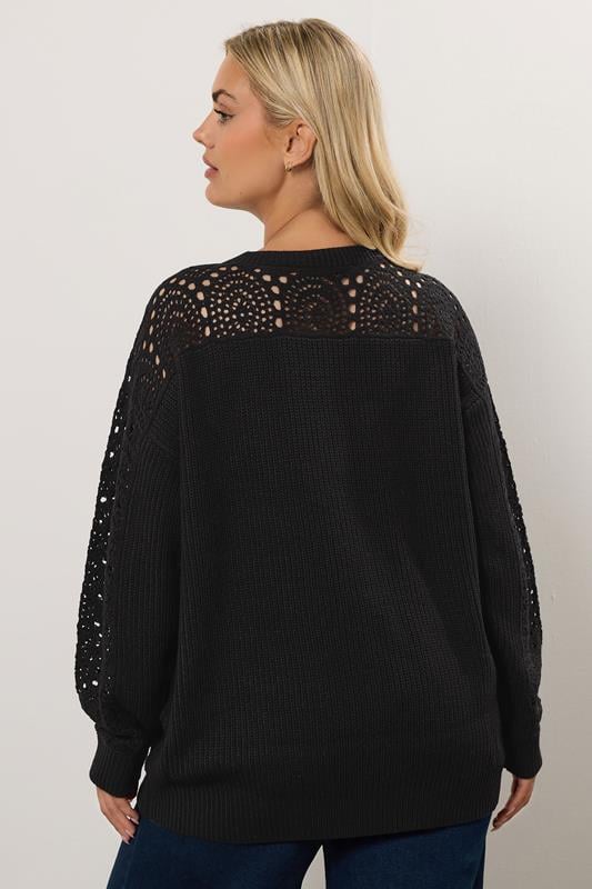 Evans YOURS Curve Black Pointelle Knitted Jumper