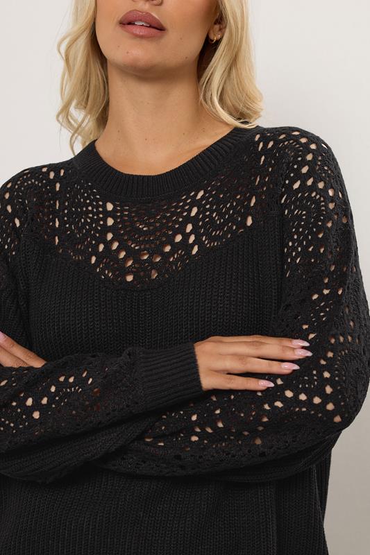 Evans YOURS Curve Black Pointelle Knitted Jumper
