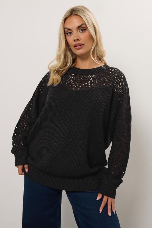 evans YOURS Curve Black Pointelle Knitted Jumper