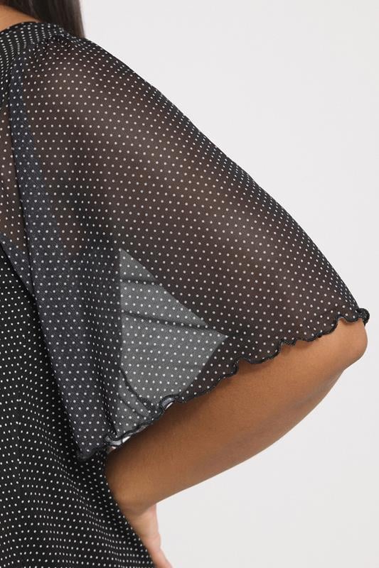 Evans YOURS Curve Black Polka Dot Mesh Sleeve Top