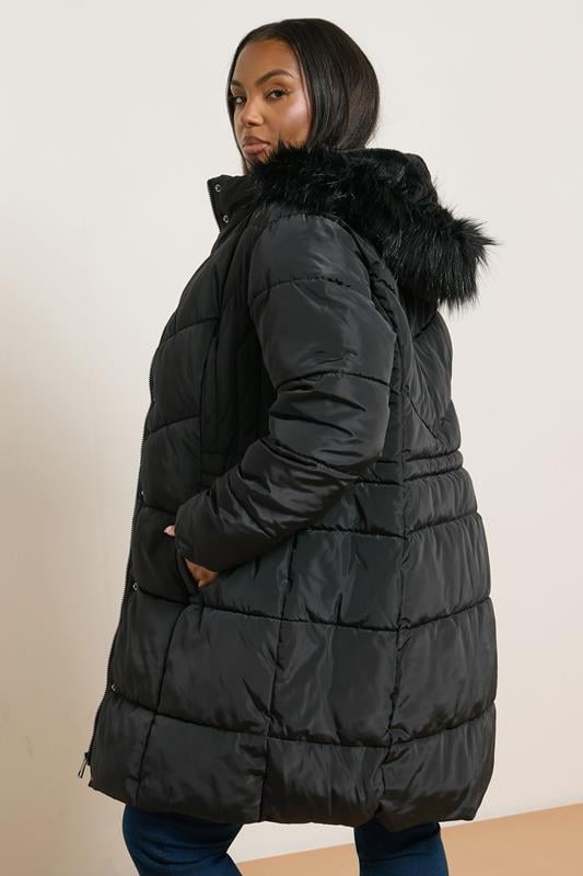 Evans YOURS Curve Black Puffer Midi Coat