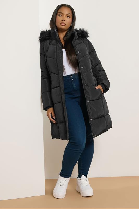 evans YOURS Curve Black Puffer Midi Coat
