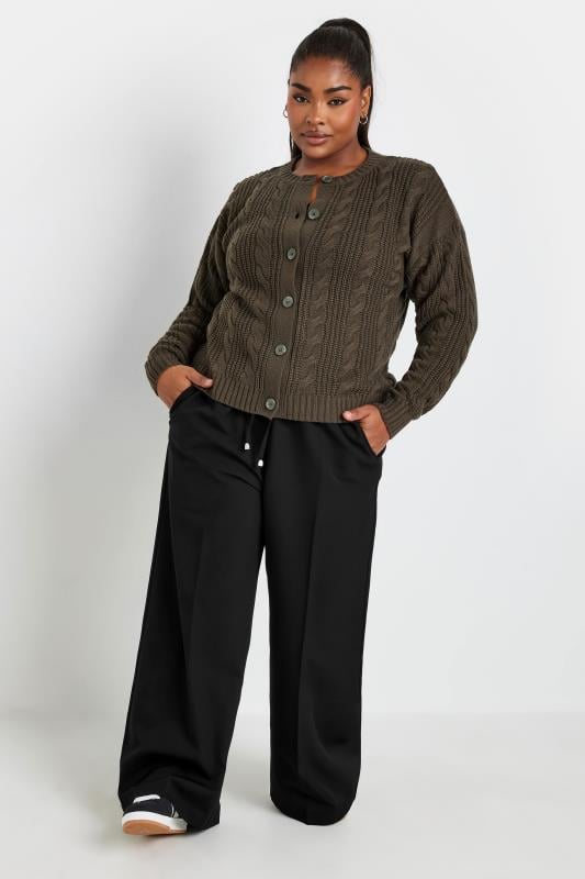 Evans YOURS Curve Black Pull On Wide Leg Trousers