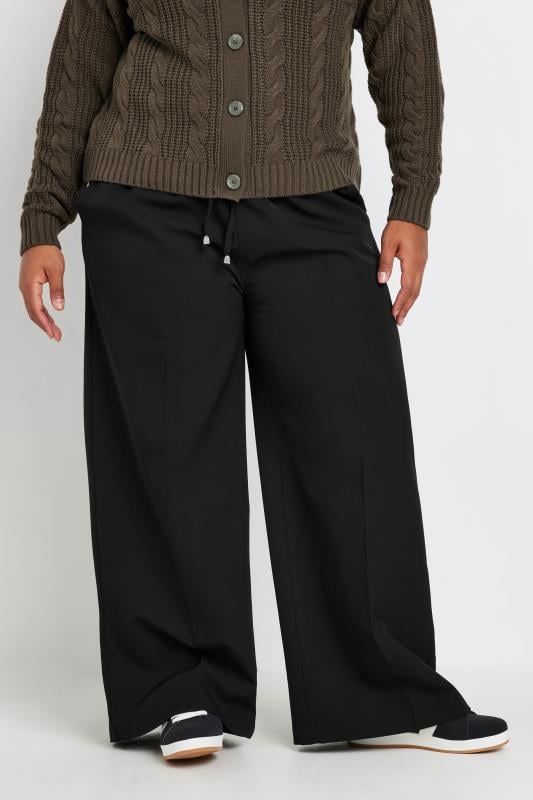 evans YOURS Curve Black Pull On Wide Leg Trousers