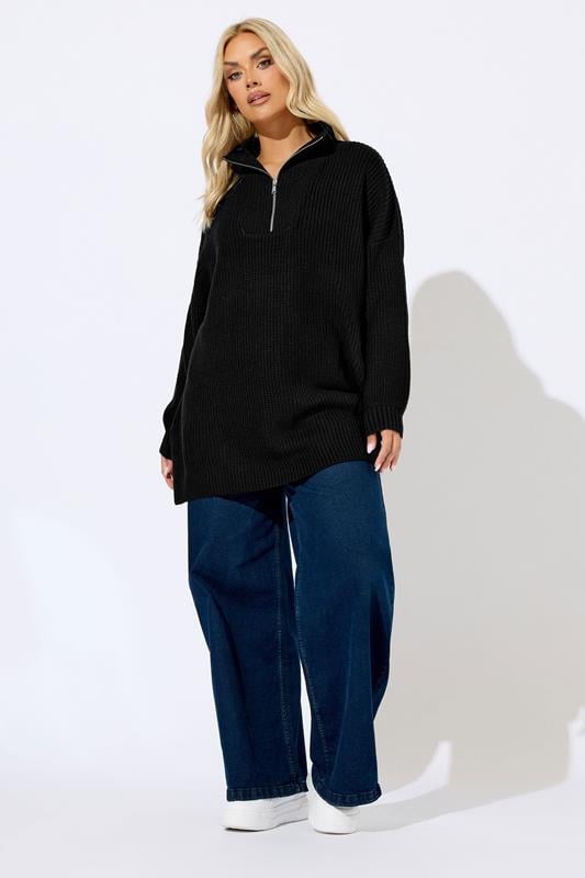 Evans YOURS Curve Black Quarter Zip Jumper
