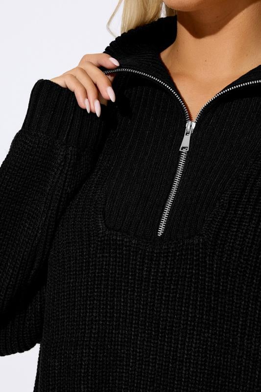 Evans YOURS Curve Black Quarter Zip Jumper