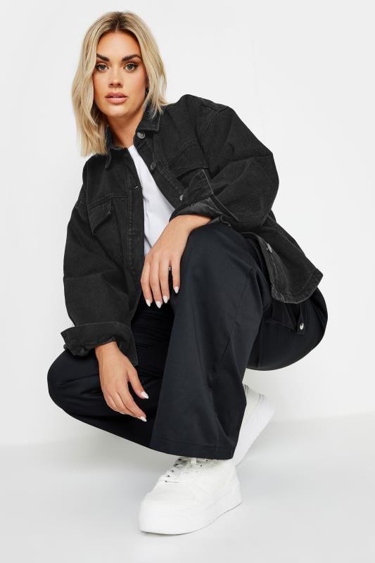 Evans YOURS Curve Black Quilted Denim Shacket