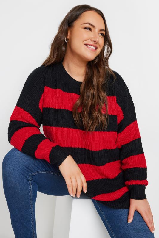 Evans YOURS Curve Black & Red Stripe Knitted Jumper