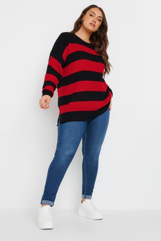 Evans YOURS Curve Black & Red Stripe Knitted Jumper