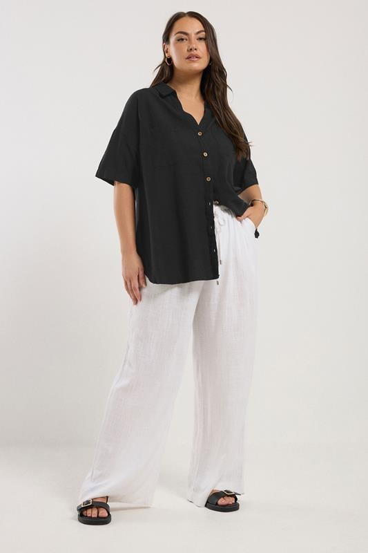 Evans YOURS Curve Black Relaxed Linen Shirt