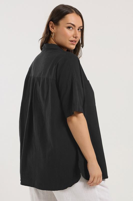 Evans YOURS Curve Black Relaxed Linen Shirt