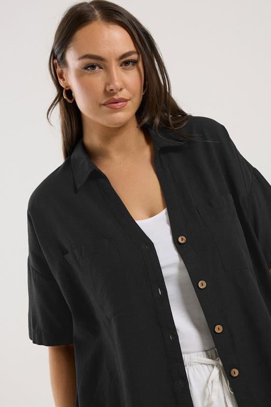 Evans YOURS Curve Black Relaxed Linen Shirt