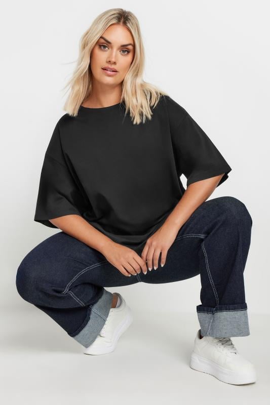 Evans YOURS Curve Black Relaxed Longline T-Shirt