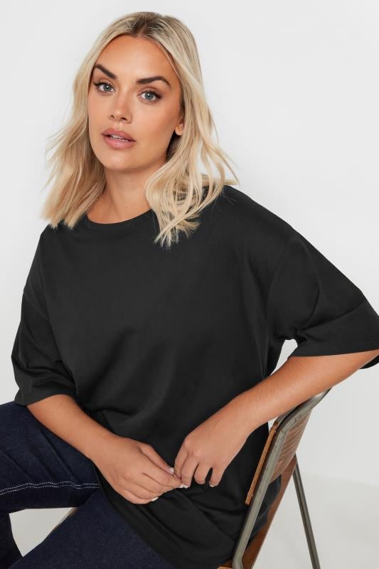 Evans YOURS Curve Black Relaxed Longline T-Shirt