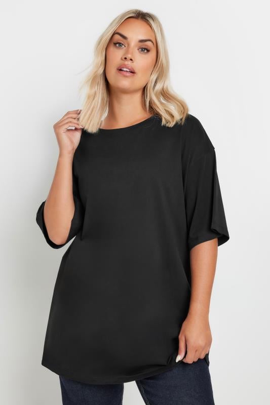 evans YOURS Curve Black Relaxed Longline T-Shirt