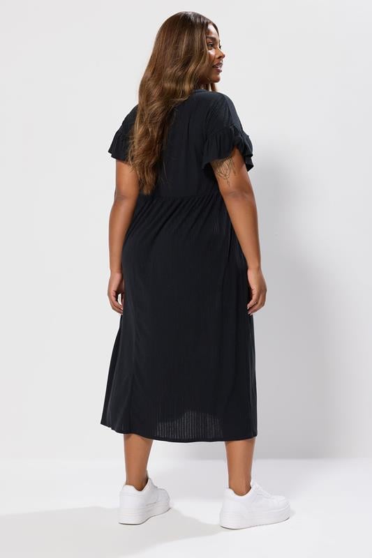 Evans YOURS Curve Black Ribbed Frill Midaxi Dress