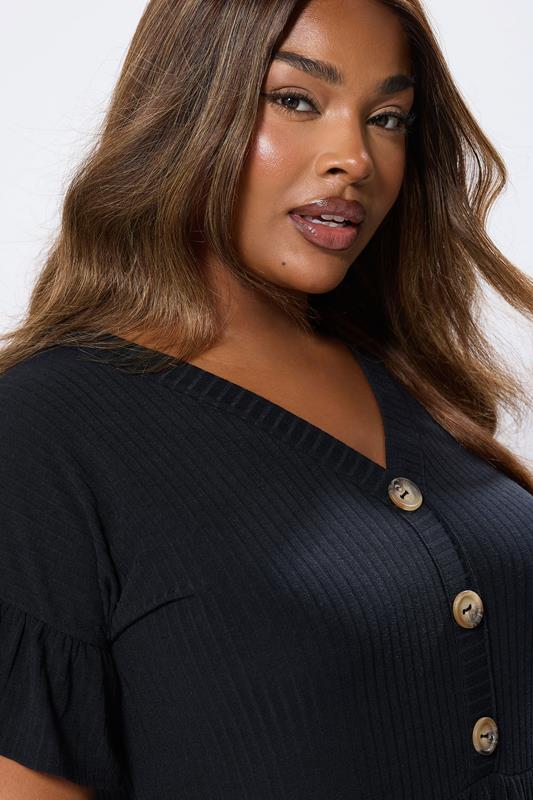 Evans YOURS Curve Black Ribbed Frill Midaxi Dress