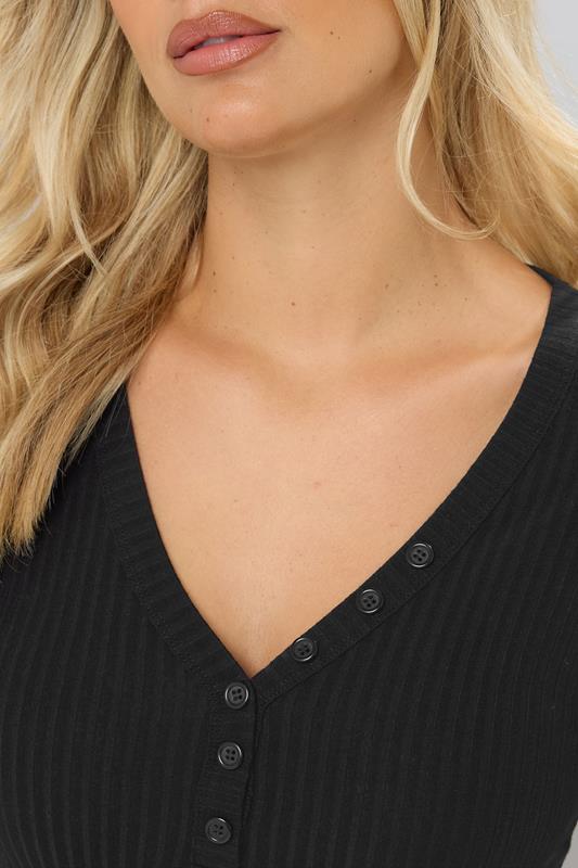 Evans YOURS Curve Black Ribbed Henley Maxi Dress