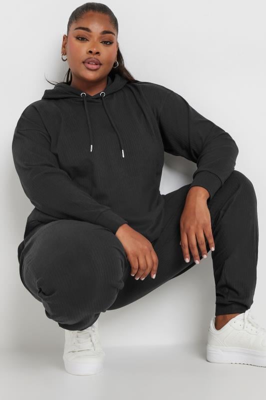 evans YOURS Curve Black Ribbed Hoodie