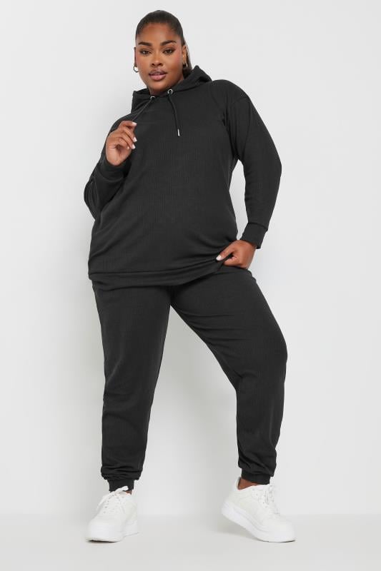 Evans YOURS Curve Black Ribbed Joggers