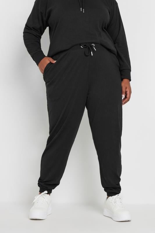 evans YOURS Curve Black Ribbed Joggers