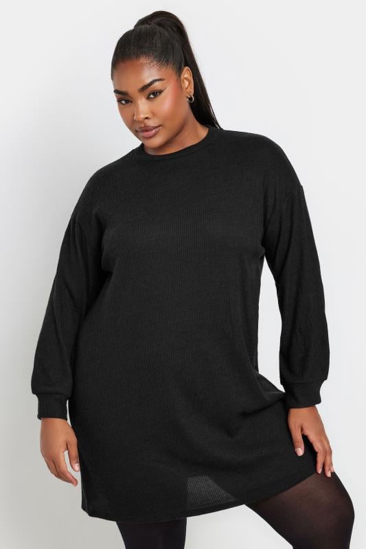 Evans YOURS Curve Black Ribbed Jumper Dress