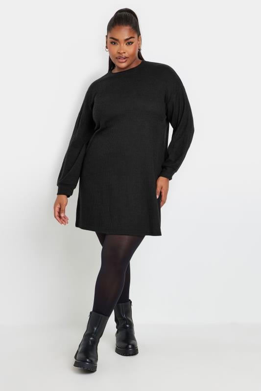 evans YOURS Curve Black Ribbed Jumper Dress