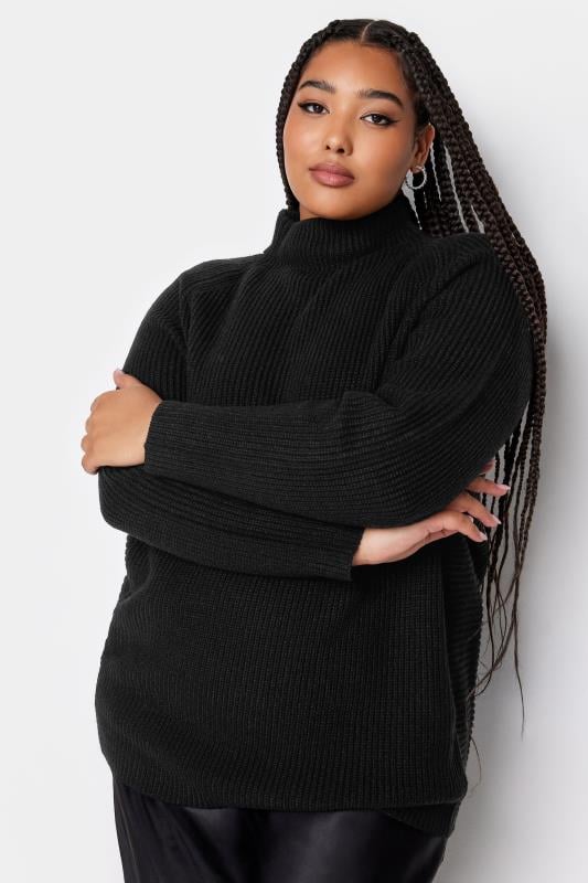 evans YOURS Curve Black Ribbed Knitted Jumper