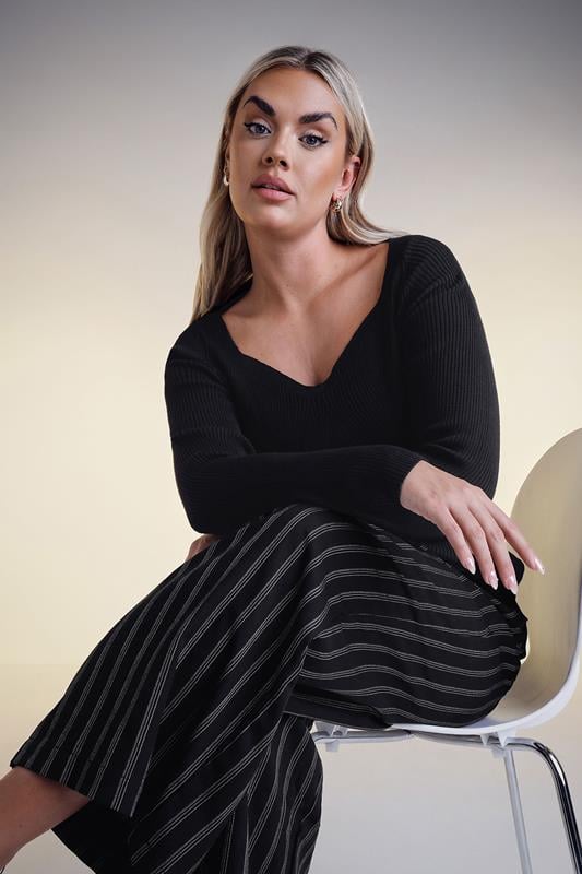 Evans YOURS Curve Black Ribbed Knitted Top