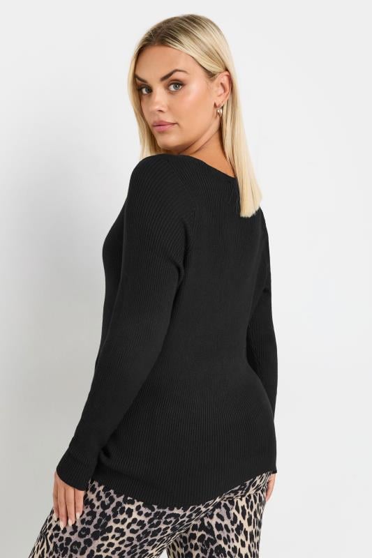 Evans YOURS Curve Black Ribbed Knitted Top