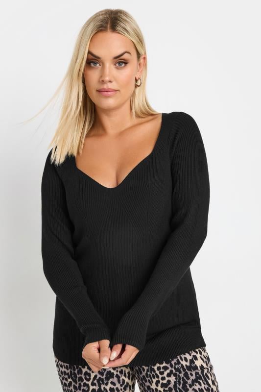 evans YOURS Curve Black Ribbed Knitted Top