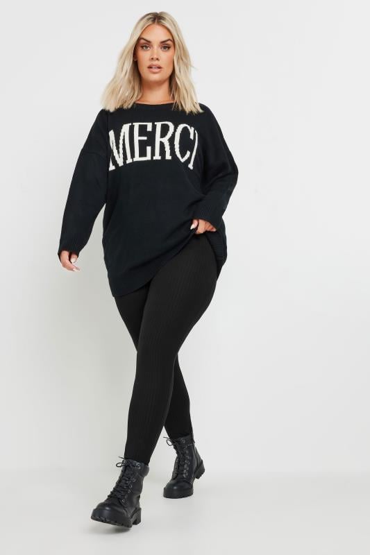 Evans YOURS Curve Black Ribbed Leggings