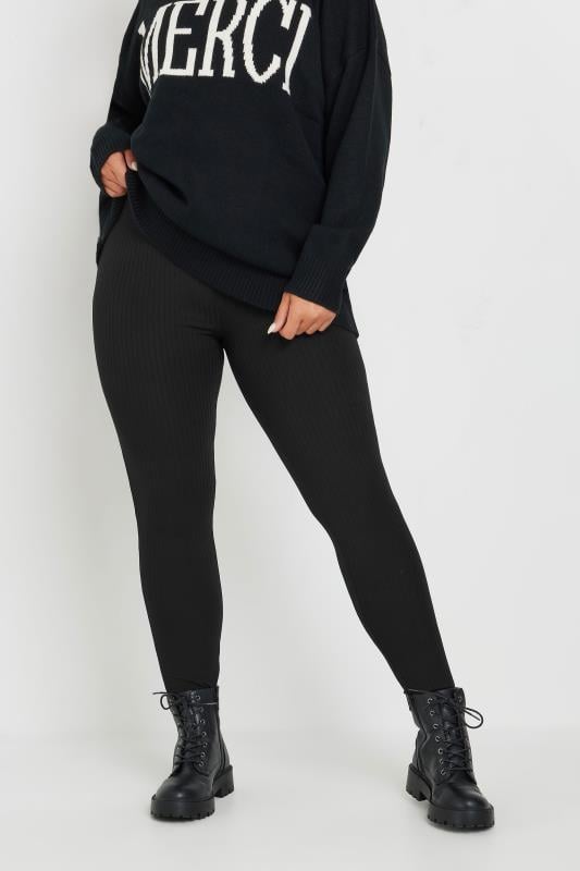 evans YOURS Curve Black Ribbed Leggings