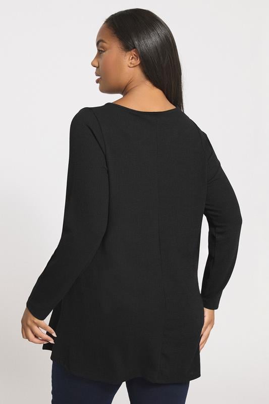 Evans YOURS Curve Black Ribbed Swing T-Shirt